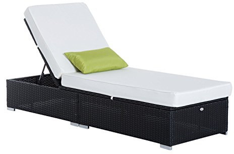 Outsunny Lettino Prendisole da Giardino, Sdraio da Piscina di Lusso in PE Rattan e Alluminio con Cuscino, 195x68x31 cm