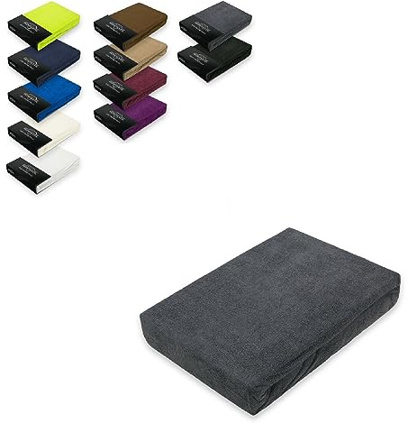 EXKLUSIV HEIMTEXTIL Frottee Spannbettlaken 180-200 x 200 cm 80% Baumwolle, 20% Polyester Öko - Tex Zertifiziert, Markenqualität, Matratzenhöhe bis 25 cm, Anthrazit