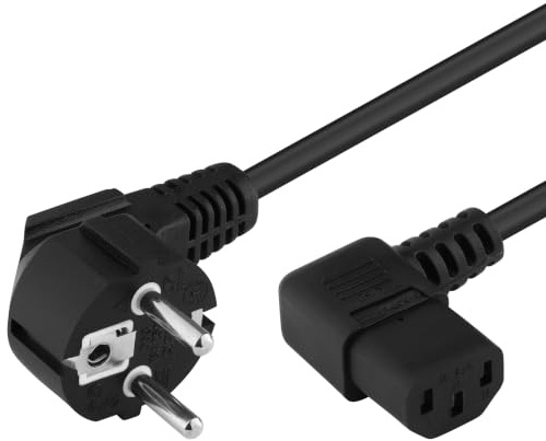 PremiumCord Netzkabel 230V 5m, Stromkabel mit Schutzkontakt gewinkelt auf Kaltgerätebuchse C13 gewinkelt, IEC 320, PC Netzkabel 3 Polig, Farbe schwarz