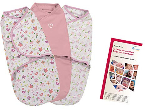 Lampiphant Original SwaddleMe® Pucksack, 3er-Mix Girls im Garten | Original SwaddleMe Pucksack, inkl. wertvollem deutschen Puck-Ratgeber: Hilfe bei Schreibabys, für einen erholsamen Schlaf