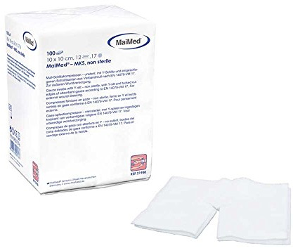 100x MaiMed Mull-Schlitzkompressen, Wundkompressen, Kompressen, 100% Baumwolle, unsteril, 7,5x7,5 cm, 8-fach