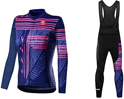 UGLY FROG Damen Radtrikot Set Fahrradbekleidung Fahrrad Langarm + Radhose mit Sitzpolster Herbst Sportbekleidung