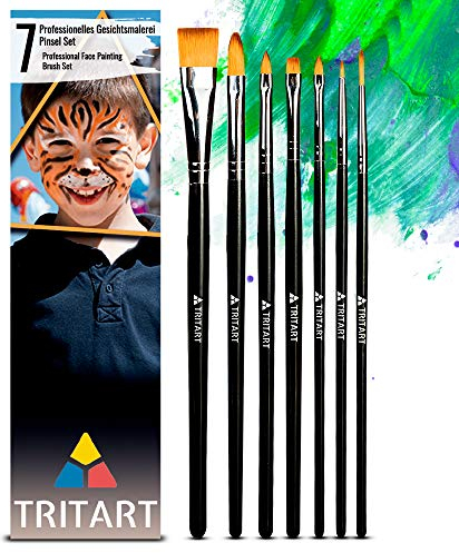 Tritart Set de pinceaux de maquillage 7 pièces - Pinceau pour maquillage de carnaval enfantsHalloweenhéâtre - Set de pinceaux professionnels en poils synthétiques