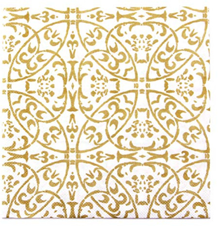 100 Stück Papierservietten gemustert in WEISS/GOLD 40 x 40 cm Tissue Ornament Servietten 3- lagig Tischdekoration Geburtstag Party Dinner