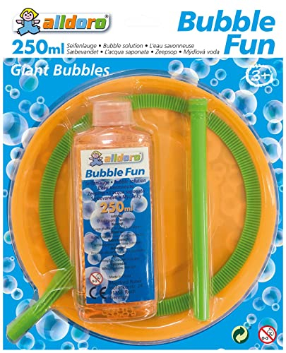 alldoro 60636 Riesen Seifenblasenring ca. Ø 21cm mit 280ml Seifenlauge, XXL Ring Stab Set mit Teller & Seifenblasenwasser für Jumbo Seifenblasen, Kinder ab 3 Jahren & Erwachsene, grün
