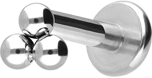 PIERCINGLINE Titan Labret Stecker Innengewinde | 3 KUGELN | Piercing Ohr Lippe Nase | Farb & Größenauswahl