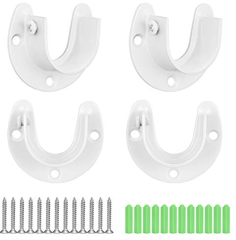 Canomo 4 Packs Heavy Duty Stainless Steel Closet Rod End Supports U-Shaped Closet Pole Sockets Flange Rod Holder with Screws, 1-1/4 Inches Diameter, White