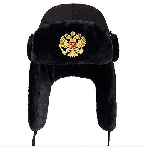 Russen Mütze Herren Männer Russisches Nationales Emblem Lei Feng Wintermütze Aviator Outdoor Ohrenklappen Bomber Cap Russische Hüte-Schwarz