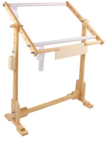 Cross Stitch Frame Floor Stand Medium 360 Degree Rotation Wooden Embroidary Easel Stable Tapestry Hoop DIY Craft Tool with PVC Clip and Holder Roller for Silk Painting Needlework, 9CT 50cm