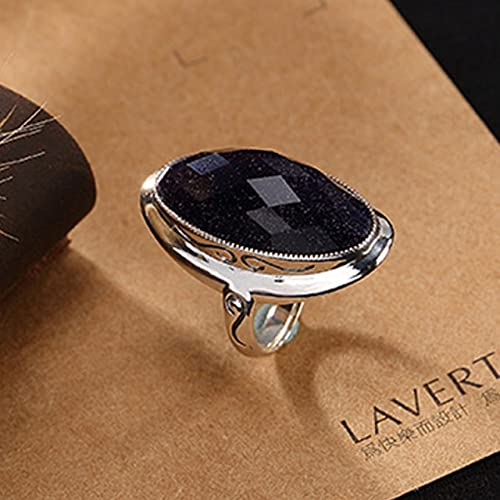 DJMJHG S925 Ring für Frauen 100% Massivsilber 925 Schmuck Naturedelsteine ​​Granat Rubin Obsidian Chalcedon Obsidian