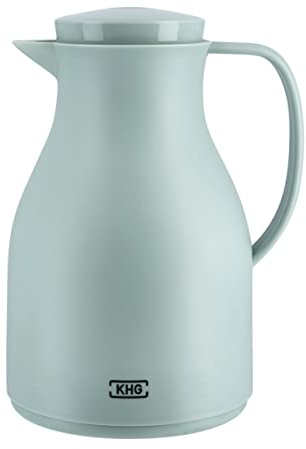 KHG Isolierkanne 1 Liter Mint Türkis | Quick Press & Drehverschluss | außen Kunststoff matt | innen Glas BPA-frei | Thermoskanne 1l für heiße & kalte Getränke mit präzisem Ausgießer