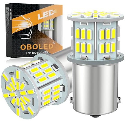 OBOLED 1156 LED Bulbs P21W 382 BA15S Super Bright 3014 54-EX Chips for RV Interior Lights Car Backup Reverse Light Turn Signal Tail DRL Daytime Running Lights Xenon White 2PCS