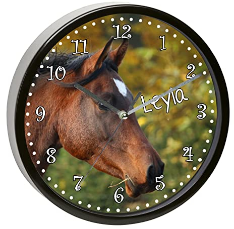 CreaDesign, Wanduhr Kinder personalisiert mit Name, Motiv Vollblut, Rahmen Wanduhr schwarz, Ø 19,5 cm