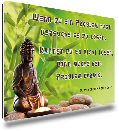 TRIOSK Kühlschrankmagnete Motivation Sprüche Magnet Buddha lustig mit Poesie Spruch Problemlösung Geschenk Zitat Weisheit für Poesieliebhaber Kühlschrank stark eckig groß 85x55 mm