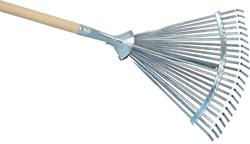 KOTARBAU® Laubbesen aus Stahlband mit ergonomischem Holzstiel Fächerbesen Gartenrechen Drahtbesen Laubrechen Laubfeger Rechen