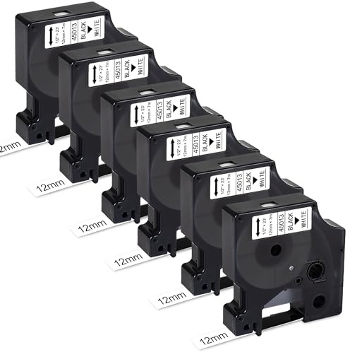 BEYONDTEK Kompatibel mit DYMO Labelmanager 160 Etikettenband D1 45013 12mm x 7m weiß Etikettenband für DYMO 280 420p 210D 360D Etikettendrucker, 6-Pack