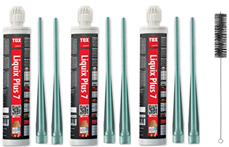 Liquix PLUS 7 Verbundmörtel /2K Injektionsmörtel | Chemiedübel für Beton & Mauerwerk | inkl. 2x Statikmischer | Schwerlastbefestigung | styrolfrei | Montagemörtel Klebeanker (3x 300ml+ BTG Bürste)