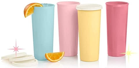 Tupperware Becher mit gerader Seite, Tasse, 473 ml, einfarbig, Pastellfarben: Blau, Rosa, Gelb, Rosa