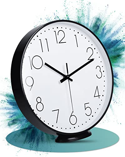 LATENO- Wanduhr Schwarz - 30 cm- zum Aufhängen & Hinstellen Lautlos Batteriebetrieben- Analoge Uhr -Küchenuhr - Wall Clock - Uhr für Wohnzimmer - Clock Wall - Bürouhr - Wohnzimmeruhr Klassenzimmeruhr