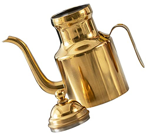 YARNOW Ölbehälter aus Edelstahl 11oz Gold mit Deckel und Ausguss | Küchenölbehälter, Behälter für Speiseöl, Leicht zu Reinigen und Formstabil