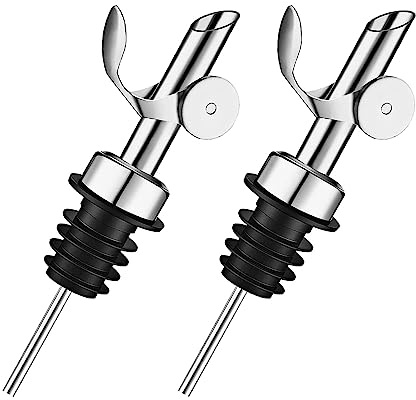 Pafusen 2 Pack Liquor Pour Spout, Auto Flip Olive Oil Dispenser Spout, Pour Spout for Liquor Bottles, Olive Oil Spout, Bottle Pourers for Alcohol Wine Syrup Home Bar Accessories Silver