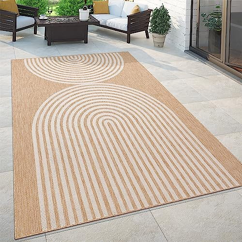 Paco Home Alfombra Exterior Interior Balcón Terraza Alfombra Cocina Boho Oriental Moderno, tamaño:120x160 cm, Color:Beige 2