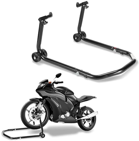 Ikodm Montageständer Motorrad Ständer Motorradheber Vorne, Montagelift Frontständer, Aufbockvorrichtung, breitenverstellbar, Wartungs-/Montagearbeiten für Motorräder bis 300 kg, Schwarz