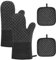 MEMOFYND Lot de 2 gants de four, 2 maniques, gants de four, gants de cuisson en coton, gants anti-brûlure, gants de cuisine, convient pour la cuisson, le barbecue, le micro-ondes, noir