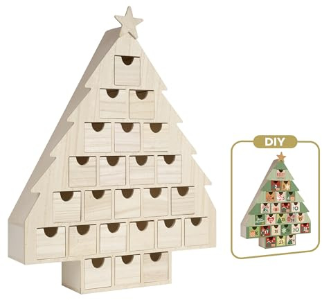 Sunlit Christmas Wooden Advent Calendar with Drawers, Unfinished Wooden, Christmas Tree Shaped Countdown Calendar Ready to Decorate and Personalize | Craft Storage Box | DIY Guru and Crafters