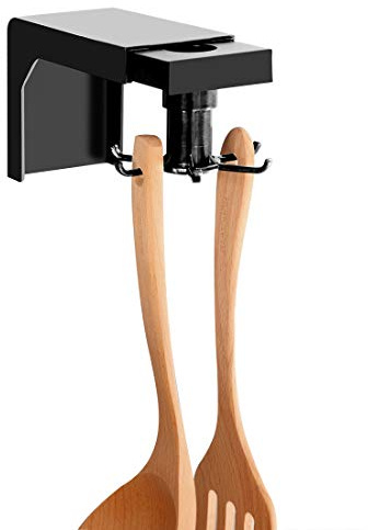 Linkidea Gancho de cocina para gabinete, rotación de 360°, estante colgante para almacenamiento de utensilios, gancho adhesivo sin uñas para utensilios de cocina, herramientas, toalla, cuchillo (negro
