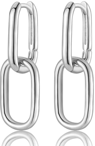 Convertible Link Earrings for Women, Silver Double U-Shaped Hoop Earrings, Paperclip Link Chain Earrings with Geometric Drop Dangle Hoop Earrings Jewelry Gifts for Girls
