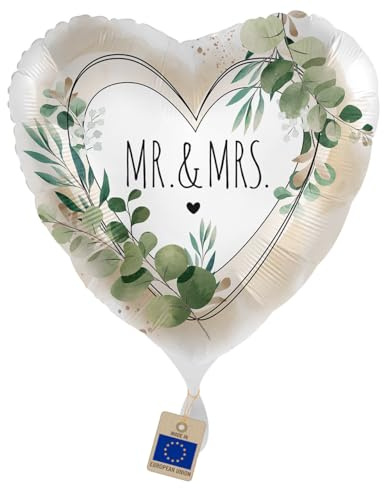 Folienballon MR & MRS Herz – Hochzeitsballon Natur | Herzballon Brautpaar - Geschenk und Deko für Hochzeit, Verlobung & Flitterwochen– Luft/Helium, Made in EU