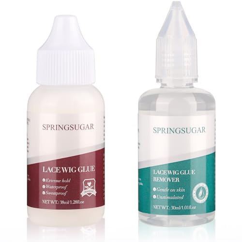 SPRINGSUGAR Wig Glue Kit, Lace Wig Glue + Remover, Waterproof, Gentle Removal, Clear, 1.7OZ