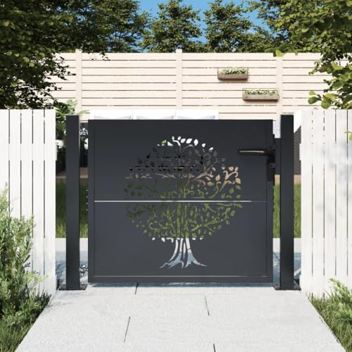 ShGaxin Puerta de jardín Acero Gris Antracita diseño árbol 105x80 cm, Puertas para Jardin, Puertas De Exterior, Valla Jardín, Rejas para Puertas De Entrada