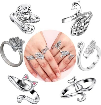 KGDUYC 6 Stück verstellbare Strickringe niedlicher Häkelgarn-Führungshalter weit offen geflochtene Spannringe Weben Fingerhaken Schlaufen Häkeln Fingerhut für Stricken Basteln Basteln Pullover