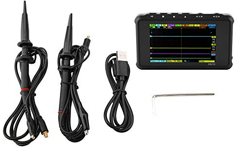 Mavaol DS213 Mini osciloscopio portátil de 4 canales, tamaño de bolsillo digital 100 MSa/s, almacenamiento USB, múltiples modos de disparo para pruebas electrónicas