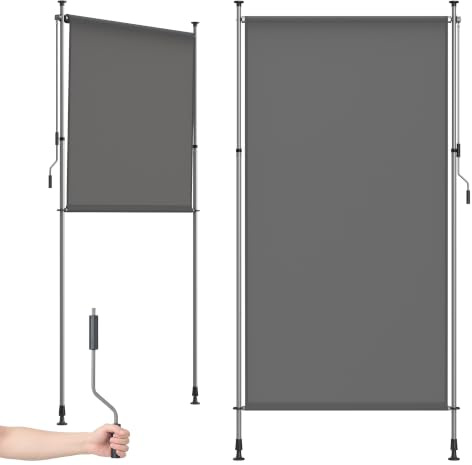 SONGMICS Senkrechtmarkise, höhenverstellbar, 150 x (220-300) cm | kein Bohren erforderlich, Vertikalmarkise für Terrasse, Balkon mit Markisenkasten, UPF 50+, Sichtschutz, anthrazitgrau