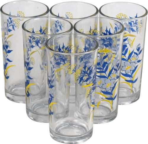 Catergold Highball Drinking Glasses Tumblers Set 250ml Tall Long Cocktail Water Juice Dinning Table Glasses (Blue & Yellow 6 Glass)