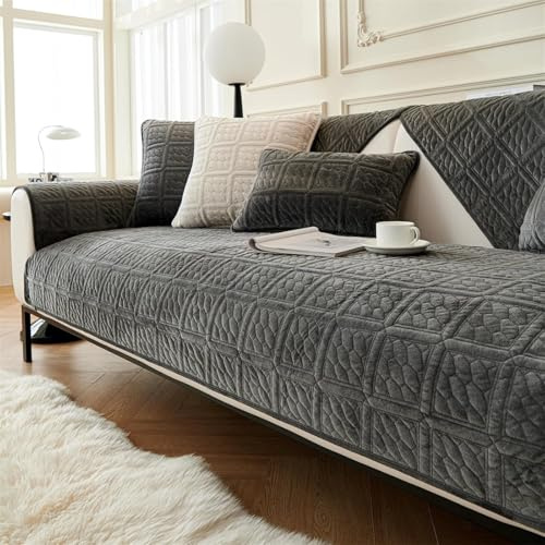 LINGKY Sofa Überzug, Neue Sofa Sitzkissenbezug, Sofaschoner rutschfest, Universelle Sofabezug 1 2 3 Sitzer Couch überzug für Wohnzimmer, Sofaüberwürf L Form Sofaschutz (Dunkelgrau,70x120cm)