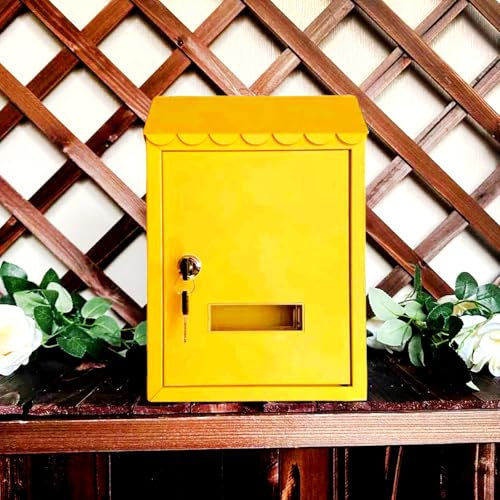 Boîte aux lettres murale en métal de grande capacité pour maison, robuste et durable, en acier galvanisé, couleur jaune, résistante aux intempéries et sécurisée