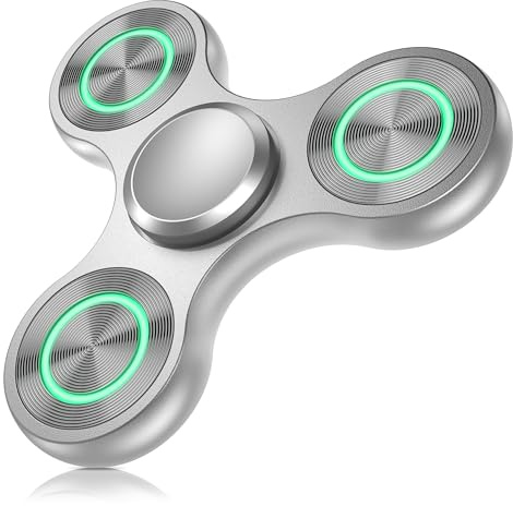 Aolcev Fidget Spinner Light Up Fidget Toys Metal Ultra Durable Stainless Steel Bearing High Speed Precision 4-10 Min Spins with Fluorescent Focus Anxiety Hand Fidget Spinners for Kids Adults-Silver