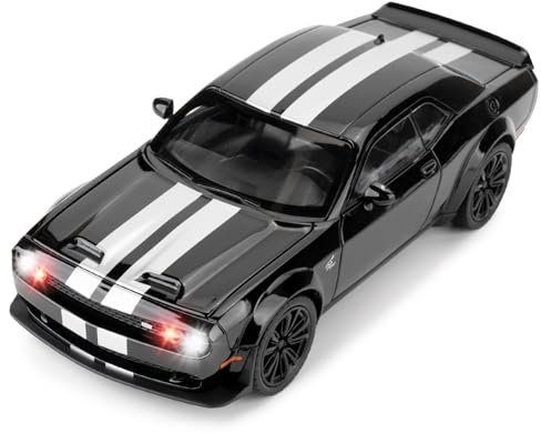 BGHSCA Kompatibel für Dodge Challenger SRT Hellcat Auto Modell, 1:22 Die-Cast Spielzeugauto mit Sound und Licht, Pull Back Modell Fahrzeug Spielzeug für Erwachsene Kinder (Schwarz)