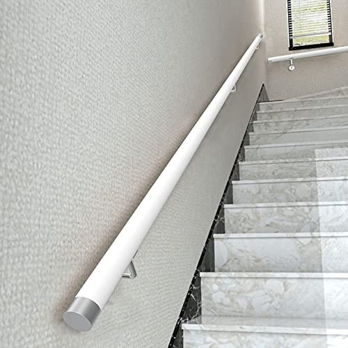 Kit de pasamanos de madera antideslizante con barra de soporte y barras de agarre rectas, pasamanos de montaje en pared para remodelación de escaleras, color blanco, 270 cm
