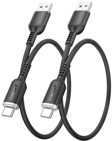 SUNGUY Cable USB para Android Auto de 30 cm (paquete de 2), cable USB a USB C de 3 A para iPhone 16/15 Carplay, cable de silicona de carga rápida tipo C para Galaxy S24 S23 y Google Pixel