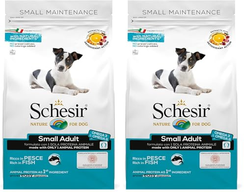 Schesir Dog Small Maintenance Fisch, Hundefutter trocken für kleine Hunde, Beutel, 2 kg (Packung mit 2)