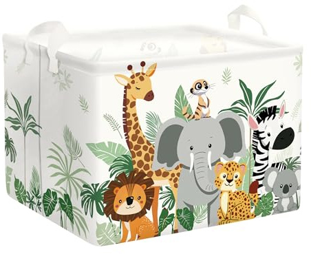 HUUMONSS Grande Cesta Porta Biancheria Bambini Animali Tropicali Giraffa Elefante Pieghevole Cestini Portaoggetti Giocattoli Vestiti per Bagno Cameretta, Leone, 36L