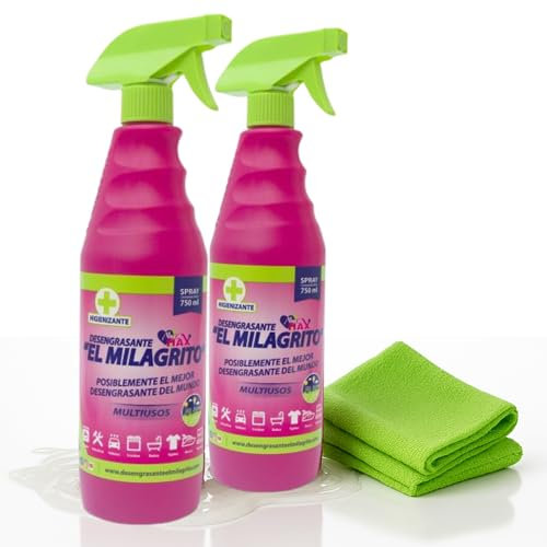 Pack 2 Quitagrasas ElMilagrito Pistola 750ml + Bayeta Microfibra 30x40cm | Potente Desengrasante Multiusos para Cocina, Hornos, Microondas, Industrial y Más