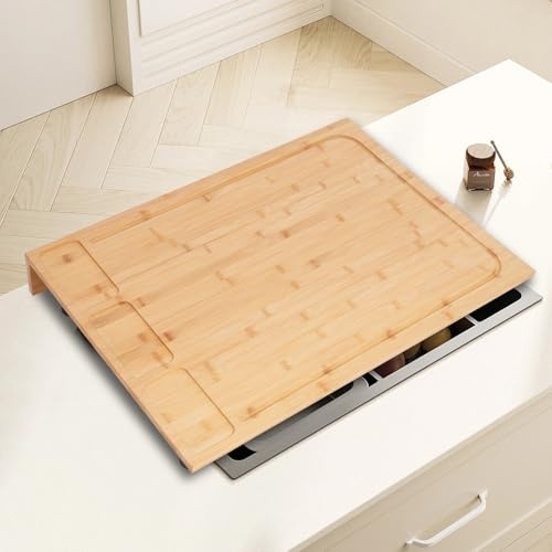 Piastra di copertura per fornelli, pane, in legno, grande, materiale: bambù, dimensioni: 75 x 54 cm, altezza: 10 cm (con piedini), colore: marrone