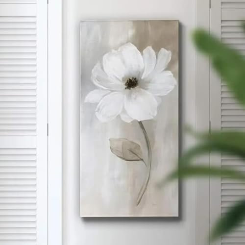 Zhadongli Art Florale Wandkunst, moderne Dekorationen, Gemälde, elegante weiße Rose, romantische botanische Leinwandbilder für Schlafzimmer, 30 x 60 cm (12 x 24 Zoll), rahmenlos
