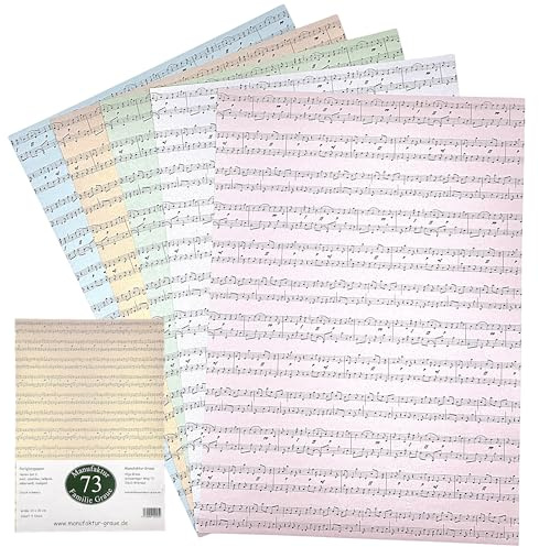 Notenpapier, Bastelpapier, Scrapbooking, Motivpapier, Papier, Noten 5 Blatt hochwertiges Perlglanzpapier, 21x30 cm, Made in Deutschland